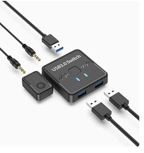 Usb 3.0スイッチ、2イン1出力/1イン2アウト双方向usbスイッチャーセレクター、2台のコンピューター共有プリンター、スキャナー、マウス、キーボード、usbドライブ、ワンボタンスイッチ用のusb共有スイッチ。