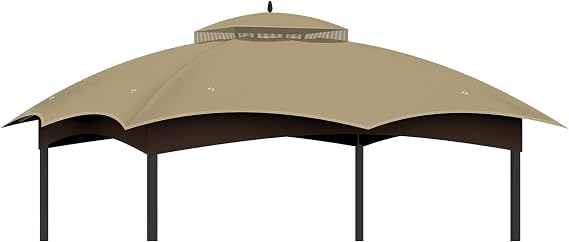 10x12 Gazebo Canopy Replacement Top Cover for Allen Roth, Khaki