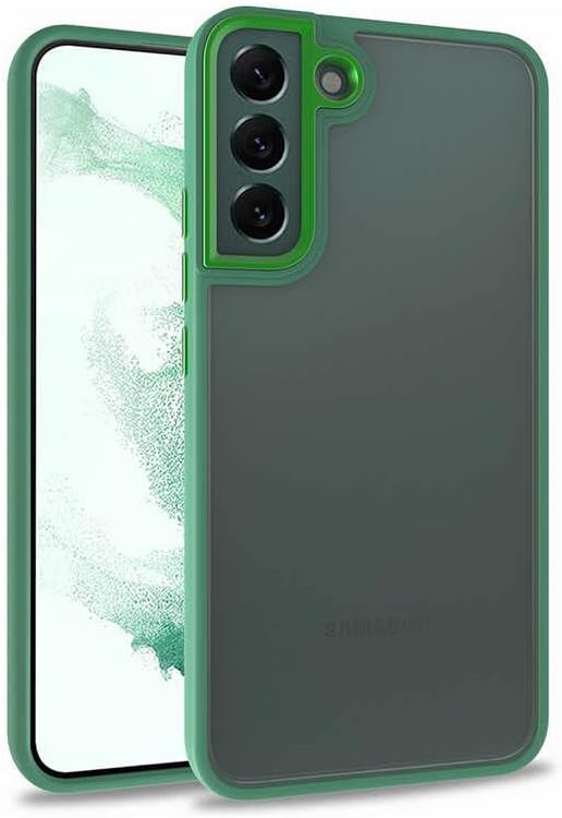 Aksesuarcim Samsung Galaxy S22 Plus Kılıf Şeffaf Kenarları Renkli Kamera Lens Korumalı Sert Silikon Kapak Yeşil