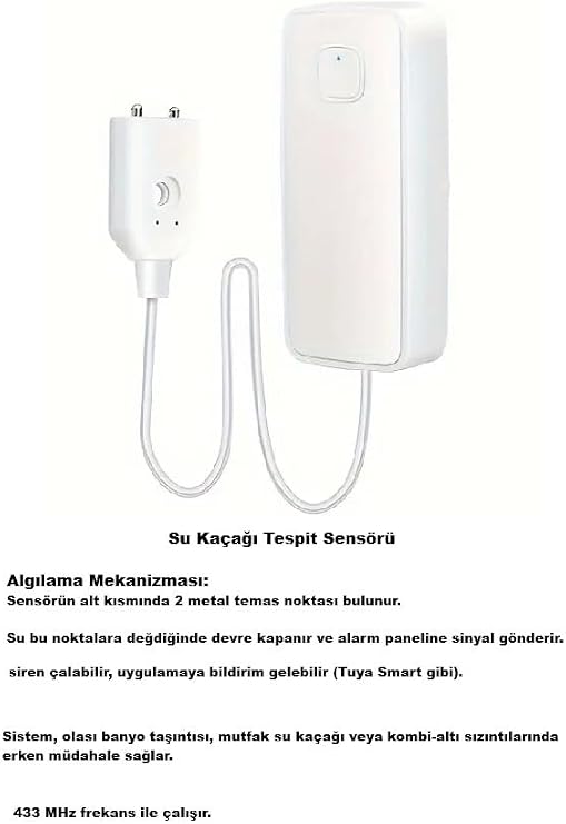 Tuya Smart Uyumlu Wifi Destekli Akıllı Kaçak Su Sensörü + 2 Pil