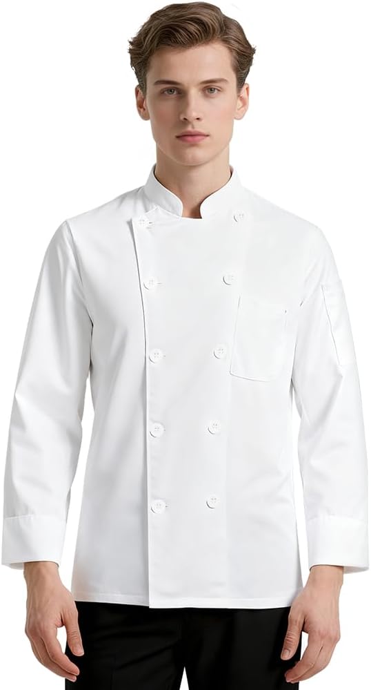 DiULi Chef Jacket, Unisex Chef's Short Sleeve Jacket Professional Lightweight Chef Jackets Protective Safety Short Sleeve Coat Modern Chesfswear