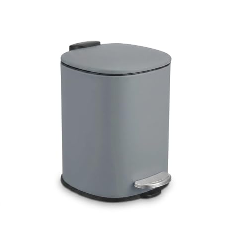 Deconox 3 LT Koyu Gri Paslanmaz Çelik Pedallı Çöp Kovası, Yavaş Kapanan Asansörlü Kapaklı Metal Çöp Kutusu, Banyo WC Ofis İçin Kompakt, 23x16x16 cm