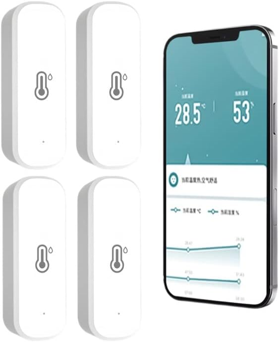 4pcs Tuya WiFi Thermometer Hygrometer Indoor Room Thermometer WiFi Temperature Sensor, Thermo Hygrometer with App Notification and Data Storage