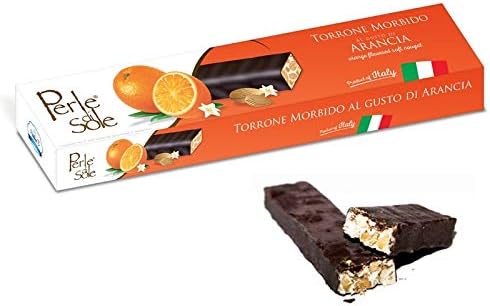 Orange Flavored Soft Nougat - Dark Chocolate - Perle di Sole - Offer 6 Pieces