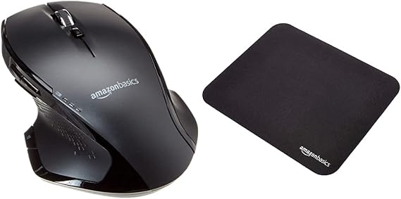 Amazon Basics Full-Size Ergonomic Wireless Mouse with Fast Scrolling & Gaming Mouse Pad