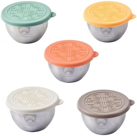 5 Pack Salad Dressing Pots, 50ml Stainless Steel Sauce Containers with Leakproof Silicone Lids, Reusable Condiment Pots, Small Dip Pots for Lunch Box, Picnic, Travel Food Storage