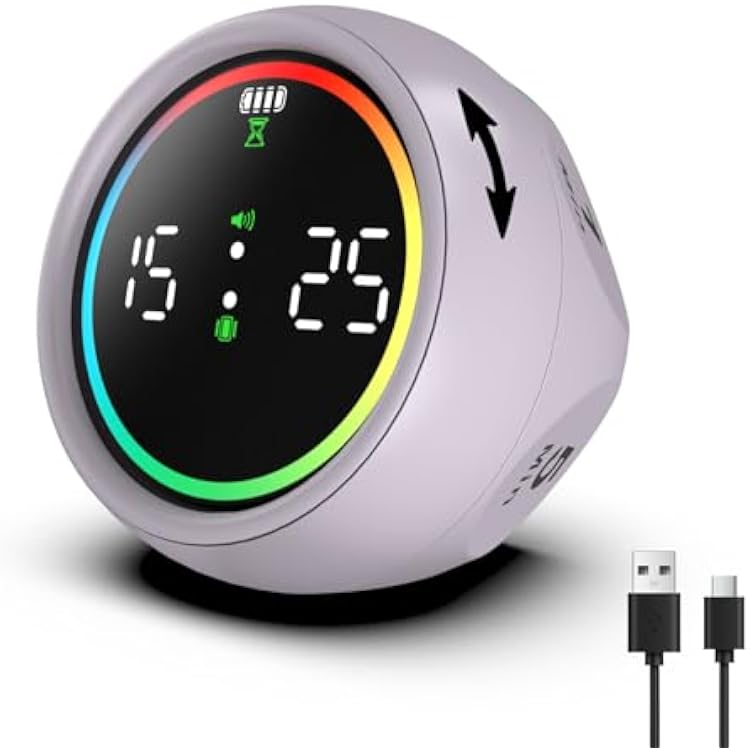 Pomodoro Timer Cube, Productivity Timer for Kids with 1, 5, 10 Min Preset Countdown, Stopwatch and Custom Countdown, for ADHD, Study, Work, Fitness, Cooking Purple