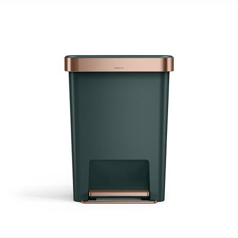 simplehuman Hybrid Pedal Bin, 45L Rectangular Kitchen Bin, Studio Edition, Liner Rim System, Liner Pocket®, 150,000-Step Pedal, Lid Shox® Silent Close, Hunter Green Plastic