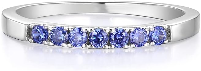Ladies Solid 925 Silver Sterling 7 Stone Tanzanite Eternity Engagement Ring