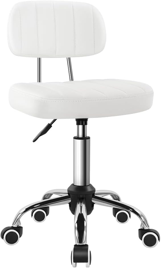 BFTOU Square Swivel Stool on Wheels Perfect for Work SPA Shop Massage Height-Adjustable and Cost-Effective Rolling Stool Chair with Back White