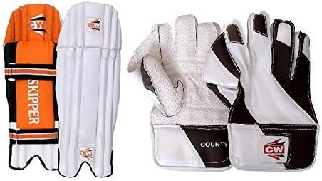 CW Defender Cricket Wicket Keeping Gloves with Wicket Keeping Gloves for Men Adult Senior Protective Gear Set Wicket Keeping Legguards with Wicket Keeping Gloves Wicket Keeper Gloves Pair Full Size