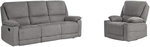 More4Homes SYDNEY 1+3 SEATER FABRIC MANUAL RECLINER SOFA SET (Grey)