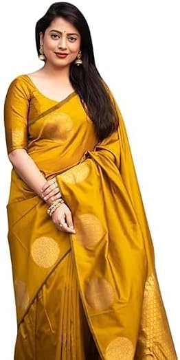 Content generated Womens Pure Banarasi Soft Silk Saree Kanjivaram Style Sarees With Blouse Piece For Wedding (KeriGola-51)