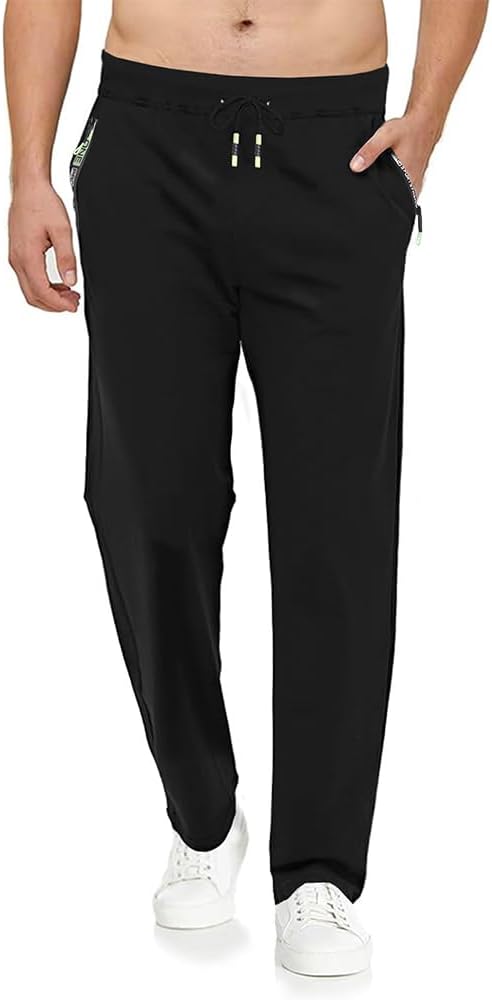 Tansozer Mens Jogging Bottoms Long Cotton without Cuffs with Zip Pockets