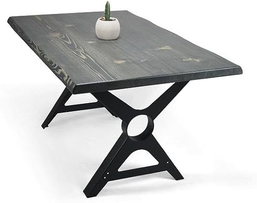 Doğal Ağaç Masif Kütük Masa Yemek Masası (Metal Ayak) 60cm x 110cm