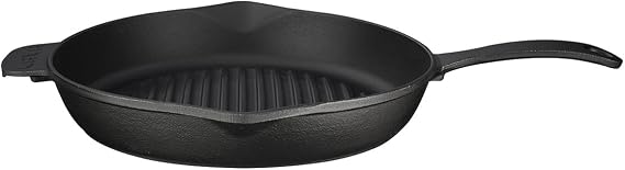 Lava Casting Round Grill Pan, Metal Handle, Concave Base, 28 cm