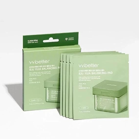 [vvbetter] Jeju Yuja Hydration Face Balancing Pad 7mL x 10 Pads -Travel Size, Korean Skincare for mosturizing, Cleaning, Toning, Advanced Korean Skincare
