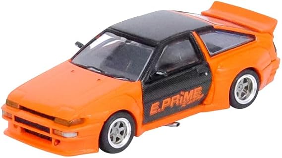 Inno Models Corolla AE86 Trueno RHD (Sağdan Çekişli) Turuncu Karbon Fiber Üst ve Kapılar E. Prime Racing - Pandem/Rocket Bunny 1/64 Diecast Model Araba IN64-AE86P-EPR