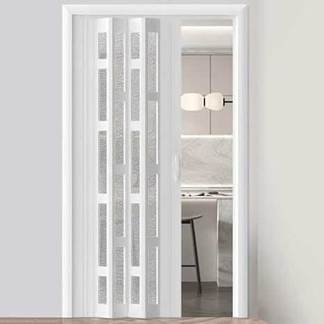 Generisch Katlanır kapı sürme stilinde katlanır kapı, PVC saplı, küçük/büyük odalar için ayırma duvarı, mutfak/dolap için manyetik katlanır kapı (91,5 x 203 cm)