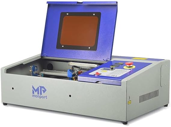 Monport 40W Pro CO2 Laser Engraver, Desktop Laser Engraver Cutter with 300x200mm Dual Workbed, Adjustable Laser Head, Integrated Fan, Red Dot Guidance, Water Cooling System for Metal Wood Acrylic