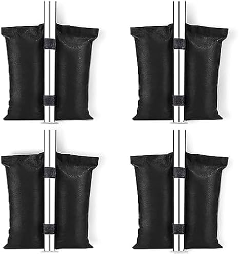 4 Pack Gazebo Weights Bags, Industrial Heavy Duty Grade 800D Weights for Gazebo Legs with Velcro Straps, Double-Pocket Sandbags for Pop up Canopy Tent Sun Shades, Umbrella, Trampolines Weighted