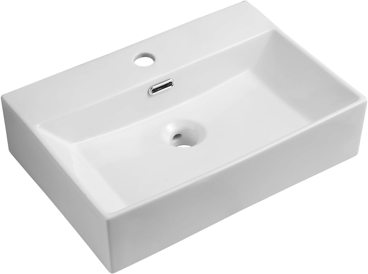 iBathUK Modern Rectangular Ceramic White Gloss Cloakroom Wash Basin Countertop Bathroom Sink - 510 x 360 mm