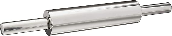 AEE® Stainless Steel Roller – Dough Rolling Roll Rotating Metal Rolling Pin – Ergonomic Handle Rotary Head Rolling Pin Professional Use – 25cm Roller + 2x9cm Handle – Total 43cm