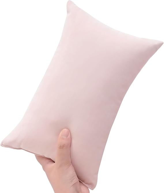 PLUSHCEWT Mini pillows for sleeping 11" x 7" Small Travel Pillow Tiny Cotton Pillows for Adult Kids Pets Dogs Neck Wrist Lumbar and Knee Machine Washable (Pink)