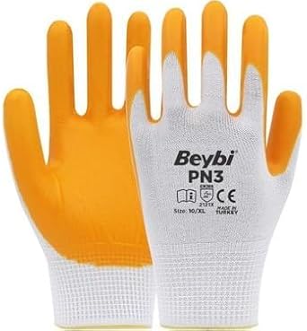 Beybi Polyester Örme Nitril Eldiven, Yarı Kaplama, Aşınma, Yağ, Grese Dayanıklı, İş Güvenliği Eldiveni, 10-XL