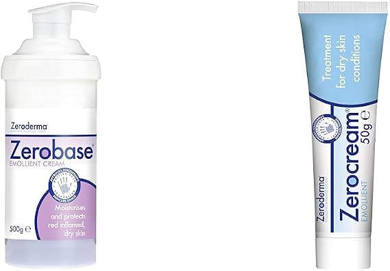 Zeroderma Zerobase & Zerocream Emollient Creams, 500g & 50g, Dry Skin Moisturiser, Helps Restore Skin Barrier