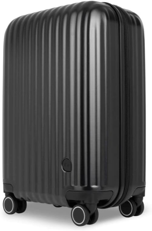 Altima Carbon Black 20 Inch Carry On Suitcase. 55cm Hand Luggage with 4 Wheels, with Free Protective Covers &amp