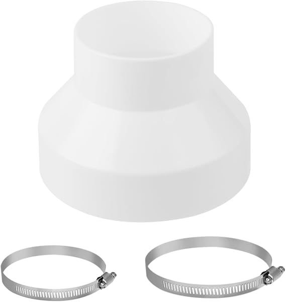 Round Ducting Reducer 150mm to 100mm mit Stainless Hose Clips, Reducer for Extractor Bonnet, 6 to 4 inch Duct Pipe Reduction Coupler for Extractor Fans, Cooker Hood Tumble Dryer Ventilation
