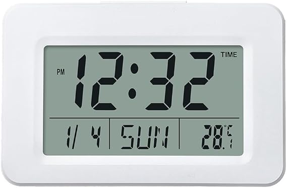 Electronic Calendar Clock with Digital Temperature Readout and Alarm, Clock with 12H 24H Display Mode and Night Backlight, Desktop Clock and Organizer (white)