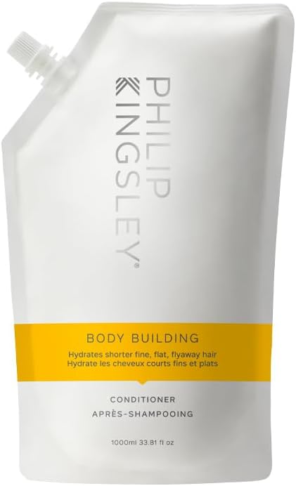 Philip Kingsley | Body Building Weightless Conditioner | Volumising Conditioner for Fine, Limp, Flat, Flyaway Short Hair | Hydrates, Thickens, Lifts and Adds Volume and Shine | 1000ml Refill Pouch