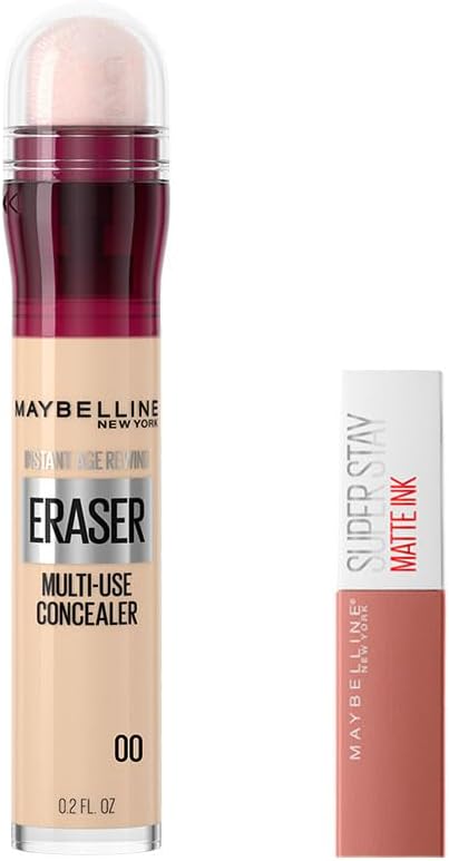 Maybelline New York Instant Anti Age Eraser Kapatıcı 00 Ivory & Mini Super Stay Matte Ink Likit Mat Ruj 65 Seductress Makyaj Seti