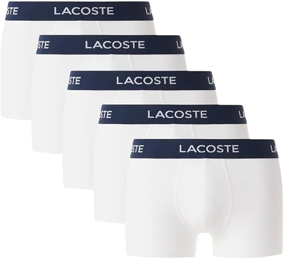 Lacoste Men's Cotton Stretch Essentials Trunks, 5-Pack Swim, White, M (Pack of 3)