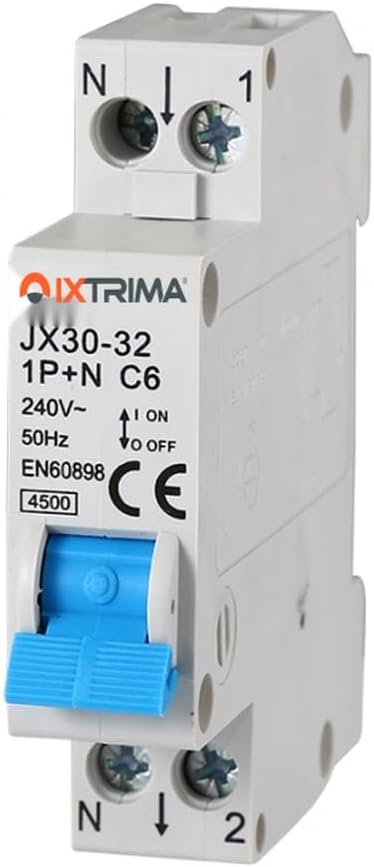 Automatic magnetothermal switch, 1P+N 6A 220V C6 4.5kA occupies 1 module