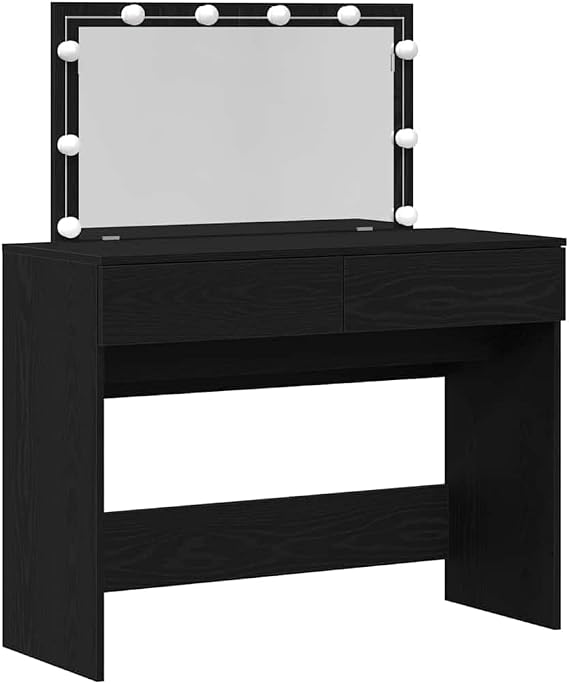 Modern Dressing Table with Mirror, 100 cm Wide Black Oak Engineered Wood, USB Lights, 100x40x120 cm