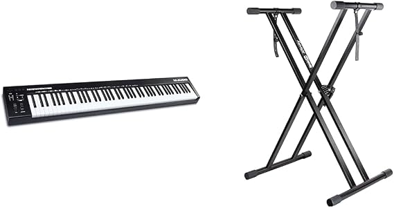 M-Audio Keystation 88 MK3 – 88 Key Semi Weighted MIDI Keyboard Controller & RockJam XX-363 Xfinity Doublebraced Pre Assembled Keyboard Stand with Locking Straps & Lessons.,Black