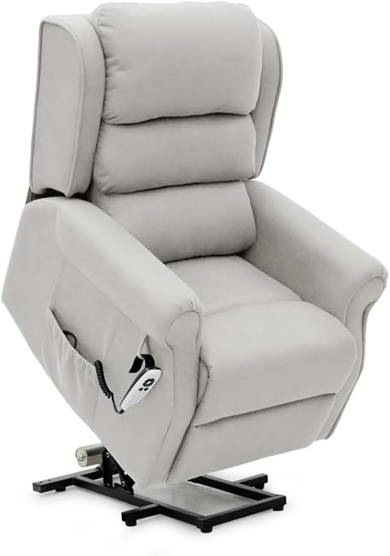 Memphis Riser Recliner Armchair Lift Chair For the Elderly, Power Recliner Chair with Massage & Heat, Adjustable Back & Footrest , Dual Side Pockets Reclining Chairs Lounge Sofa (Beige, Grey) (Beige)