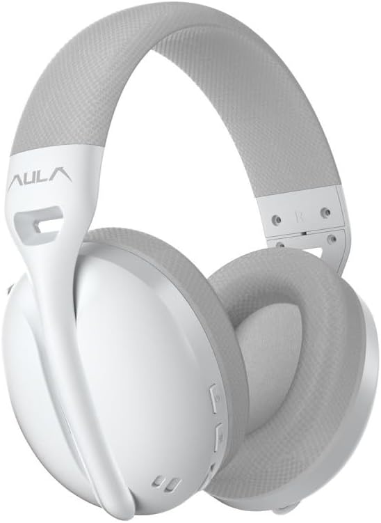 Aula S6 3 Modlu Kablosuz 3.5mm Kablolu ve Bluetooth 5.3 Mikrofonlu Gaming Oyuncu Kulaklığı Beyaz Ultra Hafif Hafızalı Sünger 40mm Sürücülü Gürültü Önleyici