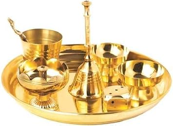 8pcs Brass Special Puja Jatari for Puja Puja Puja Room Diwali Gift Brass Occasional Gift, Puja Tari Decor, Wedding Gift, Diwali Puja Metal Tari Set 1 Piece, Gold