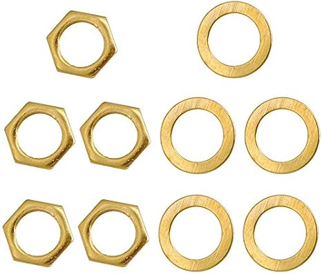 Iron Jack Socket Nuts + Washers Gold for Electric Guitar Bass Accessory 9.36mm Set of 5