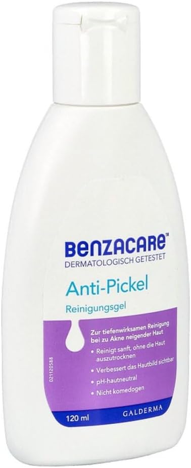 BENZACARE Anti-Pimple Cleansing Gel for Acne-Prone Skin 120 ml Gently Cleanses without Drying the Skin Cleansing Gel with Glycerine Marigold and Aloe Vera Dermatologically Tested