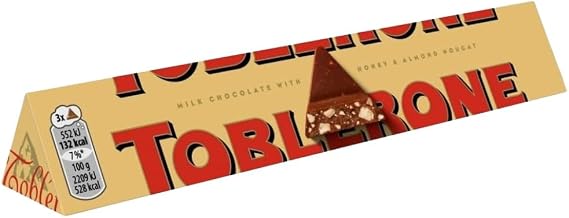 Toblerone Milk Chocolate Bar, Smooth Milk Honey Almond Nougat, 100 g