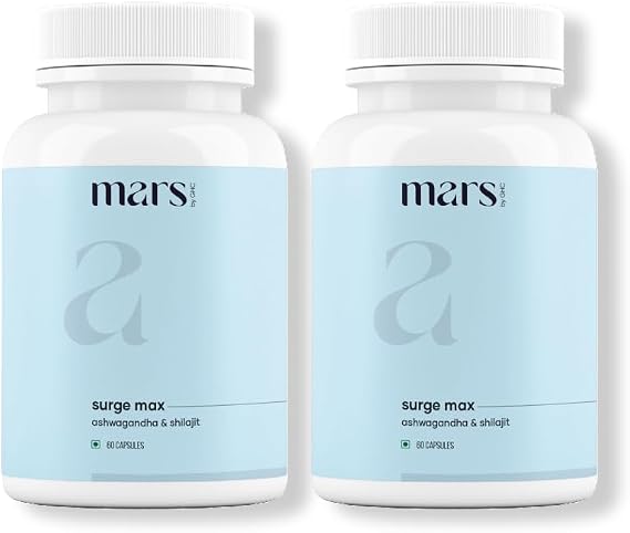 mars by GHC Surge Max Natural Ashwagandha Capsules with Shilajit & Safed Musli (Pack of 2, 120 Capsules) for Enhanced Well-Being | Good Health Company