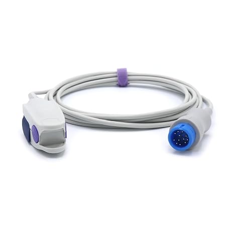 skmeditec Compatible with Comen Spo2 Sensor with Masimo SpO2 technology, 9.8FT Large Clip Probe Cable with 12-pin connector, Replacement Cord