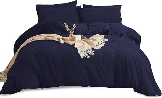 Yorkshire Bedding Duvet Cover Sets Soft Breathable Brushed Microfibre Plain Double Duvet Cover with Pillow cases Button Closure Quilt Cover Bed Set Navy