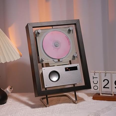 Wall Mountable CD Player with Bluetooth, USB, AUX, Ambient Lighting, Time Display, and Built-in Speaker for Home, Office, and Corridor Decor