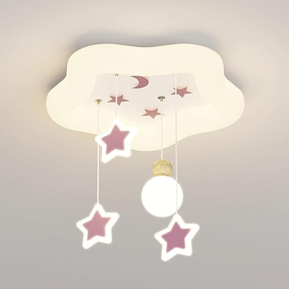 Simple Led Ceiling Light Fixture Modern Children Bedroom Flush Mount Cute Star Ceiling Lamp Cloud Sclose to Ceiling Lamp Nordic Star Decor White Chandelier for Girls Boys Living Room/Pink